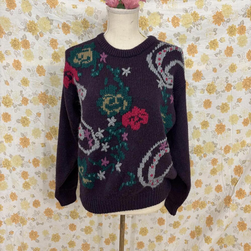 Vtg 80s/90s paisley floral chunky knit Alfred Dunner Sweater sz large